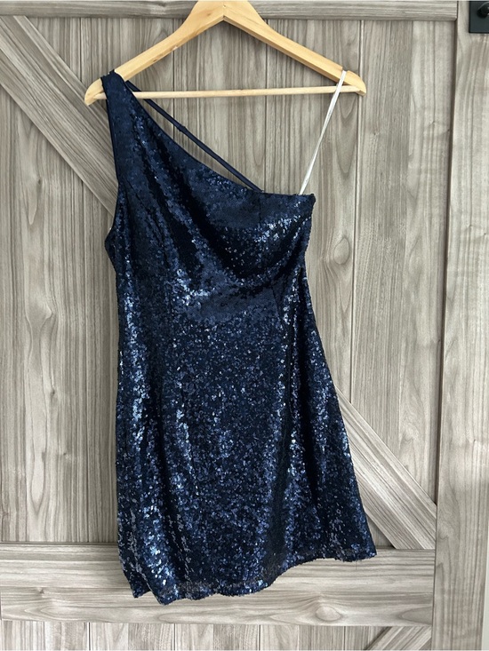 Lulus Dresses & Skirts - Living For The Party Navy Blue Sequin Sparkly One-Shoulder Mini Dress